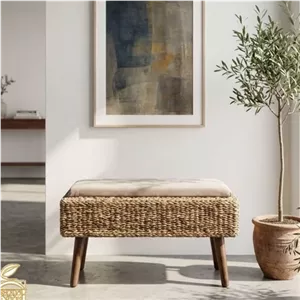پاف نیمکت حصیری پایه چوبی مبلمان فرنا مدل 1109068