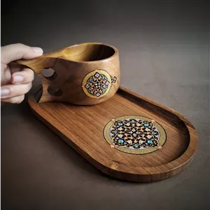 کوکسا و سینی تک نفره چوب گردو با قابلیت استفاده برای نوشیدنی های گرم و سرد