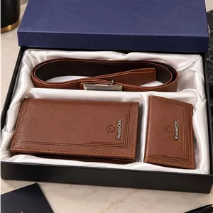 ست هدیه کیف و کمربند مردانه چرم صنعتی