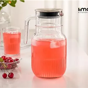 پارچ شیشه ای شیاردار 1.5 لیتر درب استیل لیمون