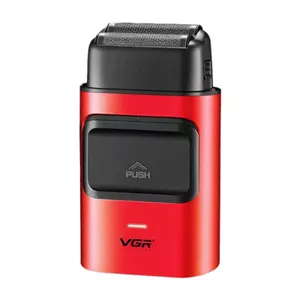 ماشین اصلاح موی صورت شارژی وی جی ار مدل V-307 با موتور 9000 دور در دقیقه، تیغه‌های استیل ضد زنگ، فویلی دوگانه، باتری 2000 میلی‌آمپر ساعت، اصلاح با شماره صفر و طراحی ارگونومیک