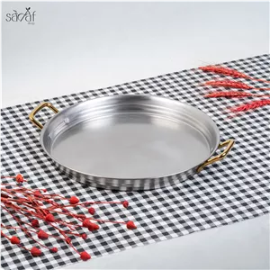 سینی سرو دو دسته گرد 33 سانت استیل سیلور آتیماه