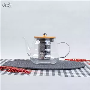 قوری پیرکس صافی استیل درب چوبی یونیک