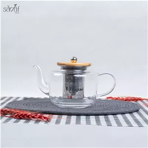 قوری پیرکس صافی استیل درب چوبی یونیک