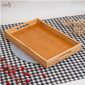 سینی مستطیل بامبو 35 23 سانت لبه دار بافت دار خارجی