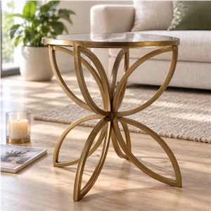 میز عسلی مدل گل رنگ کوره ای طلایی شیشه خور کامنا مدل 13147666