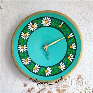 ساعت سفالی نقاشی شده طرح بابونه سبز کاردست مبلمان نوراس مدل 14139831