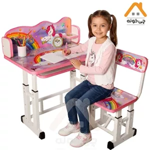 میز و صندلی کودک دخترانه مدل اسب تک شاخ یونیکورن قابل تنظیم ارتفاع صادراتی مبلمان دیرا مدل 12126547