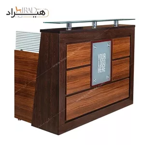 میز کانتر پذیرش چوبی صفحه شیشه ای لوگودار هیراد مدل C215 مبلمان دیرا مدل 12115379