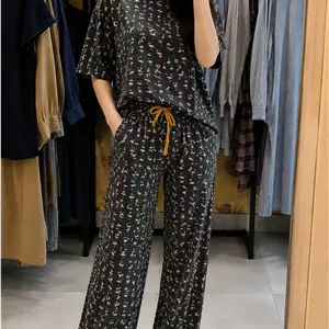 ست تیشرت و شلوار راحتی زنانه نخی کد 152
