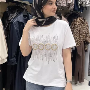 تیشرت سفید زنانه نگین دار کد200