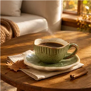 فنجان و نعلبکی سرامیک شیاردار روستیک
