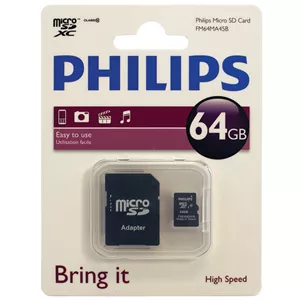 کارت حافظه‌ microSDXC فیلیپس مدل FM64MA45B کلاس 10 ظرفیت 64گیگابایت به همراه آداپتور SD