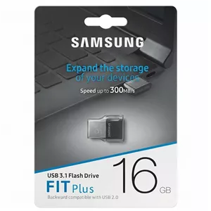 فلش مموری 16 گیگابایت سامسونگ مدل Fit Plus USB3.1 با طراحی بندانگشتی، مقاوم در برابر آب، ضربه، شوک و گرد و غبار و سازگار با همه سیستم‌عامل‌ها