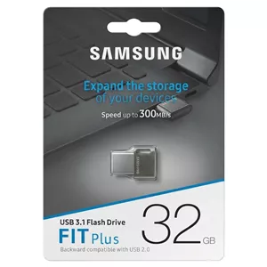 فلش مموری 32 گیگابایت سامسونگ مدل FIT Plus USB سه‌نقطه‌یک، با طراحی بندانگشتی و مقاوم در برابر آب، ضربه، شوک و لرزش و گردوغبار