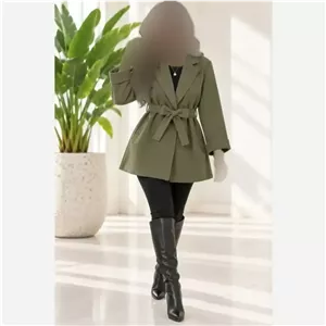 کت توییت پشمی موهردار کمربند دار پاییزه و زمستانه