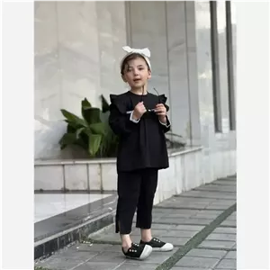 شومیز دخترانه مشکی شانتون نخ مناسب 1 تا 8 سال