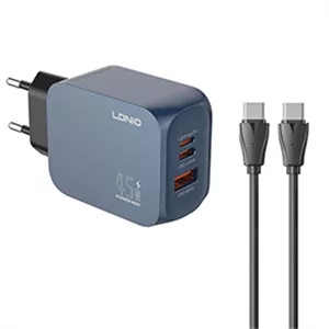 شارژر دیواری 45 وات 3 پورت الدینیو مدل Q6 به همراه کابل USB-C