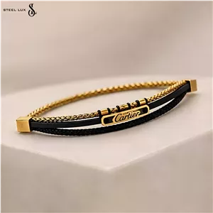 دستبند سه لاینه چرم مردانه مدل کارتیه