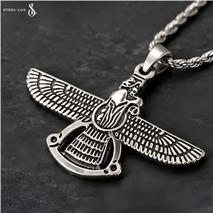 گردنبند استیل مردانه طرح فروهر سایز بزرگ
