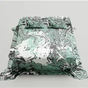 کاور تخت مخمل شانل طرح آبرنگ سبزسرویس خواب لوکس FERDY COLLECTION 