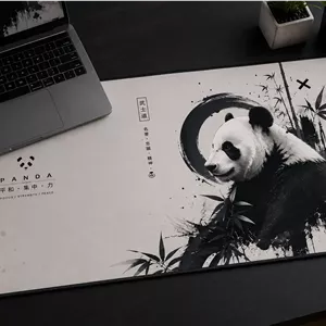 دسک مت پاندا ژاپنی مینیمالPanda Zen Desk Mat طرح جوهری مشکی سفید
