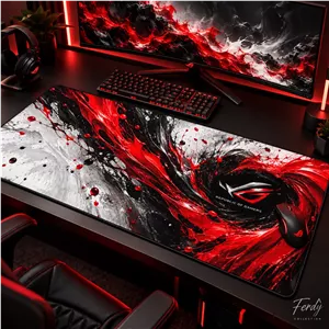 دسک‌مت گیمینگ طرح طوفان سرخپد موس بزرگ ROG مدل Crimson Vortex
